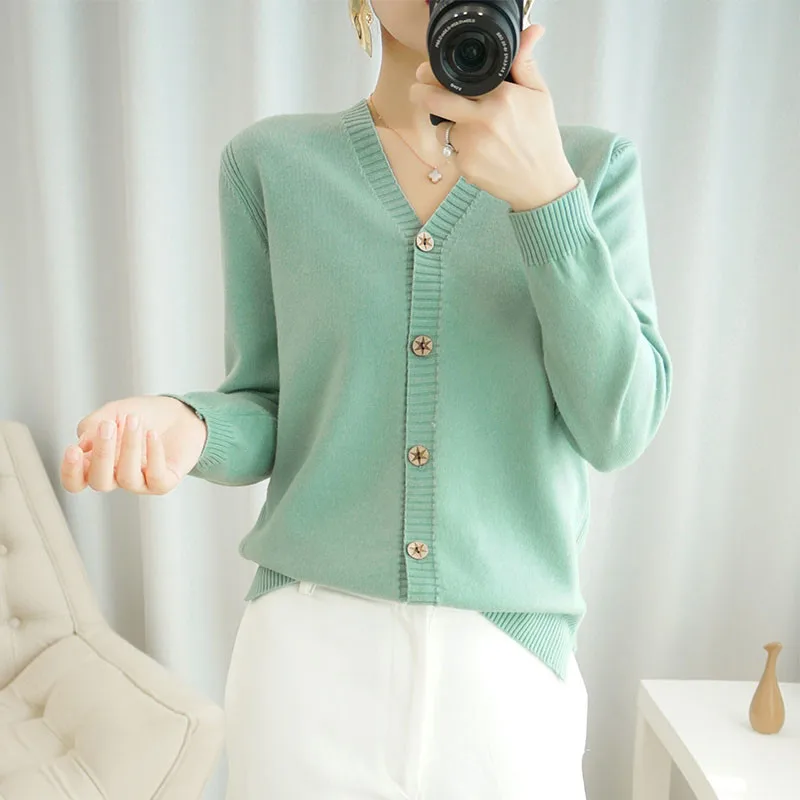 Осенний женский свитер 2019 новый шерстяной кардиган с V-образным вырезом Женское