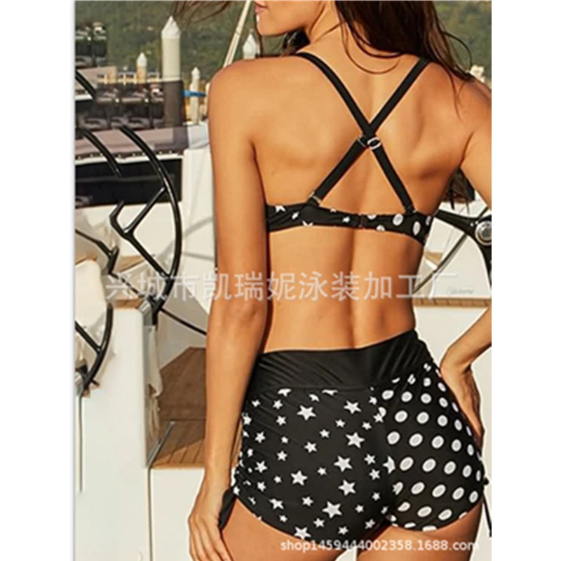 

WEPBEL Women Summer Fashion Tankini Bikini Set Star Dot Print Bathing Suit Lady Girl Beach Swimwear Casual Sleeveless Swimsuit