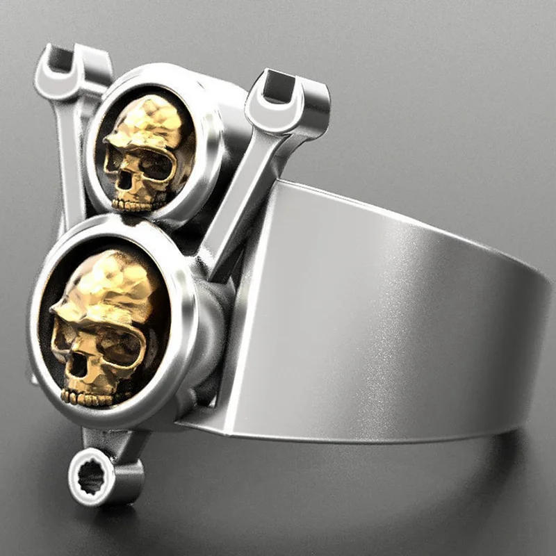 

Gothic Skeleton Punk Double Skull Head Metal Ring For Men Women Fashion Hip Pop Party Jewelry Accessories Gift Devil Ghost Rings