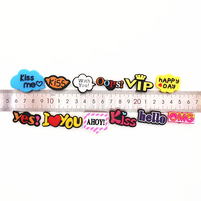 Single Sale 1pcs Greetings PVC Shoe Charms Accessories 15 Sentences Shoe Decoration for Croc jibz Party Kids Gifts Free shipping