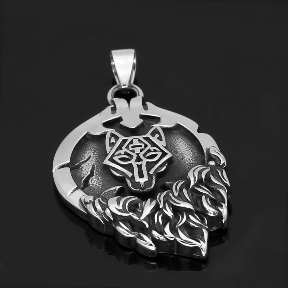 Men stainless steel Nordic viking Fenrir Wolf Rune necklace with gift bag | Украшения и аксессуары