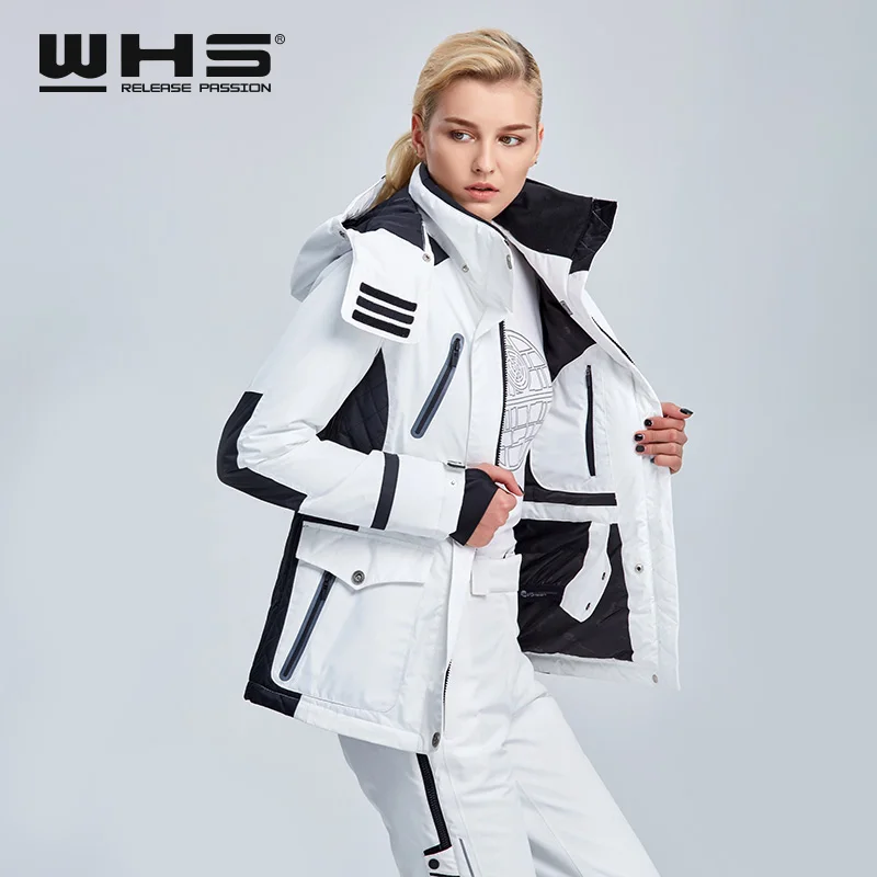WHS новая пара зимняя Лыжная куртка уличная Снежная хлопковая спортивная женская теплая уличная куртка водонепроницаемая и ветрозащитная белая куртка