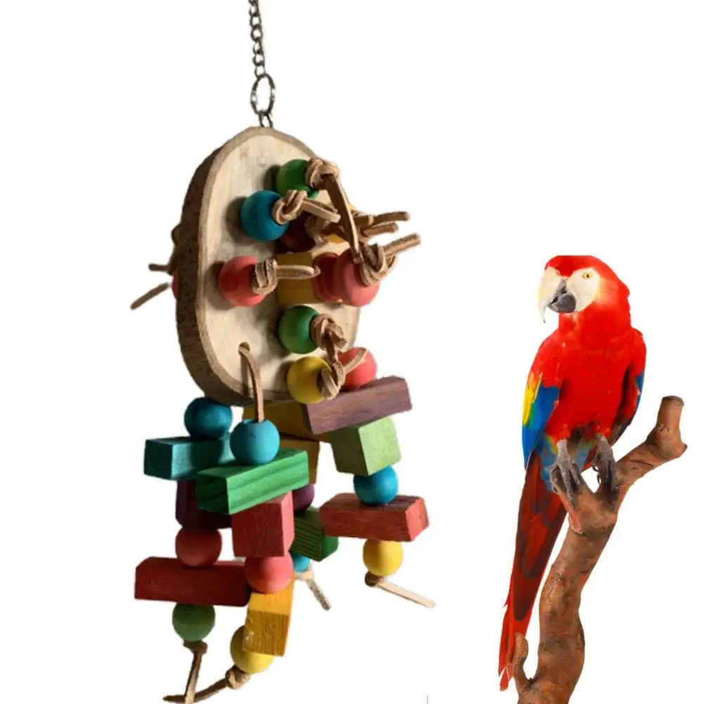 

Parrot Cage Toy Multi-color Bite Resistant Eco-friendly Wood Block Beads Skewers Parrot Bite Toy Bird Supplies