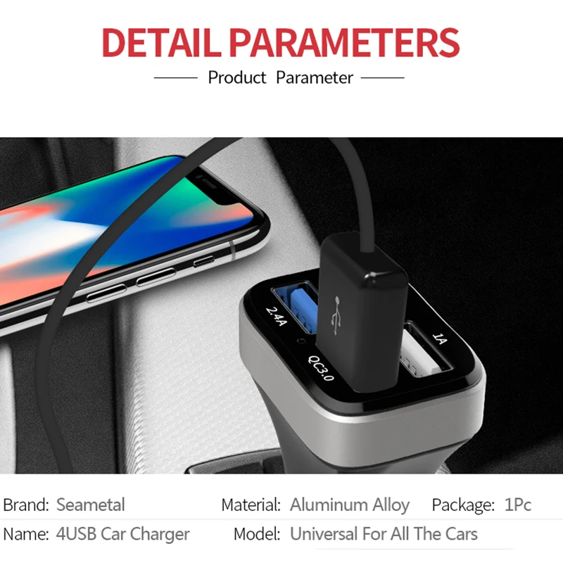 QC3.0 автомобильное зарядное устройство 4 USB 2.4A адаптер Быстрая зарядка