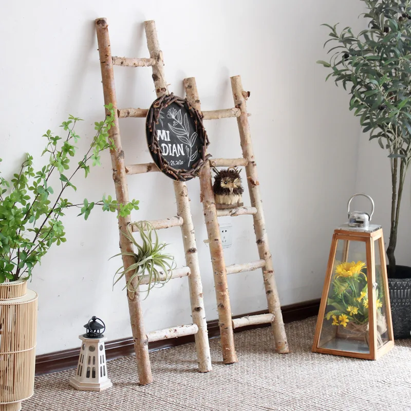 Decorative Wooden Ladder Special Design Floor Ornaments, Window, Garden and Courtyard Decoration Photograph Props