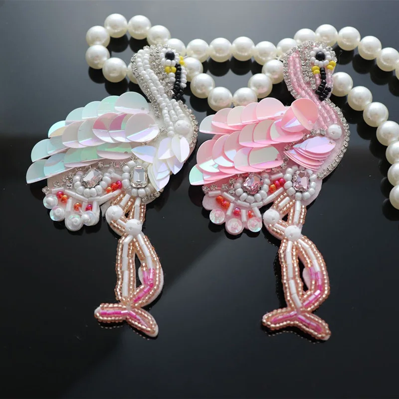 1 шт. хорошего качества Фламинго нашивки со стразами и бисером ручной работы