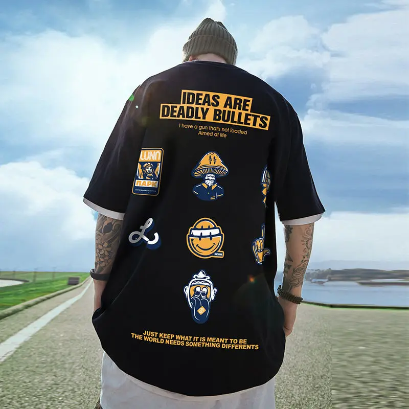 

Мужская футболка 2021, Мужская Дизайнерская свободная модная футболка с коротким рукавом, Повседневная хлопковая футболка для мужчин, топы с ...