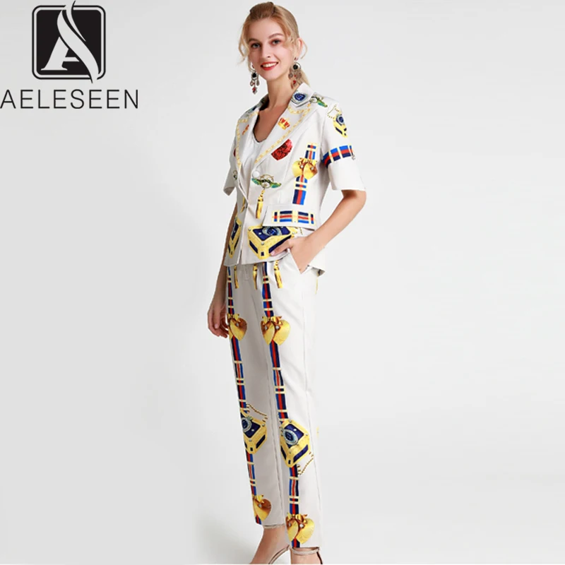 AELESEEN женский костюм-Двойка для офиса новинка 2019 однобортный Топ с расклешенными