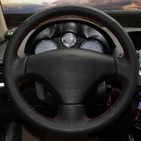 diy black breathable genuine leather%c2%a0car accessories steering wheel cover for peugeot 206 2007 2008 2009 peugeot 207 citroen c2
