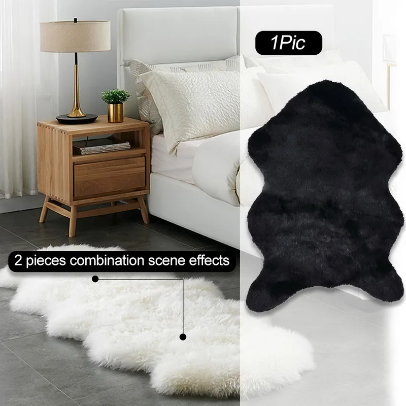

Chair Cover Plain Skin Fur Soft Sheepskin Warm Hairy Carpet Seat Pad Plain Fluffy Rugs Washable Bedroom Faux Mat Home