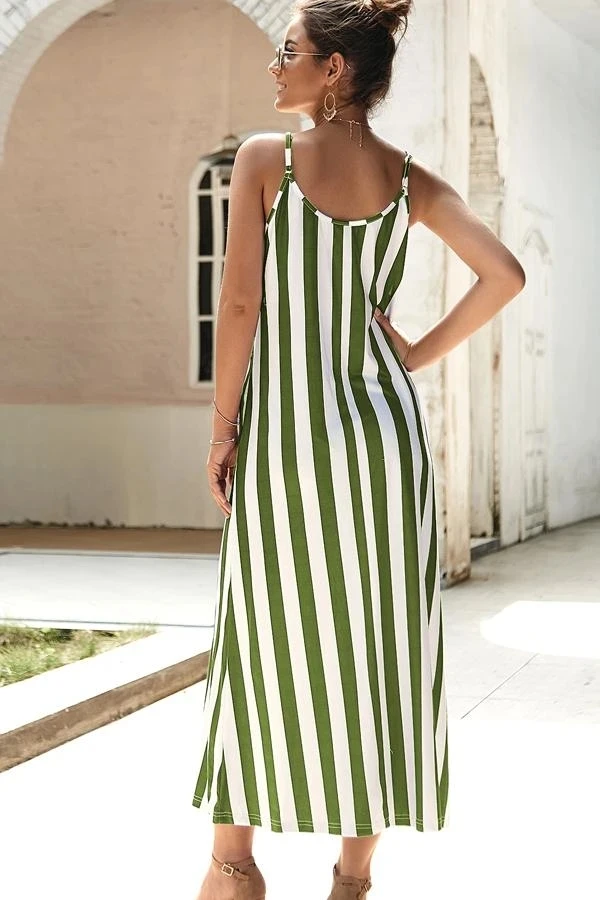 

Hirigin Women Boho Striped Dress 2020 Sleeveless Midi Lady Summer Beach Casual Vintage V Neck Spaghetti Strap Midi Sundress