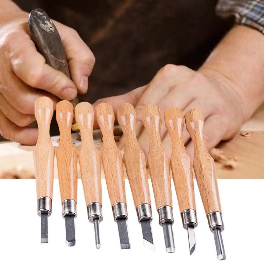 

8Pcs Carving Chisels Fully-edged High Hardness Fine Polishing Professional Olive Core Engraving Chisel Set for Woodworking