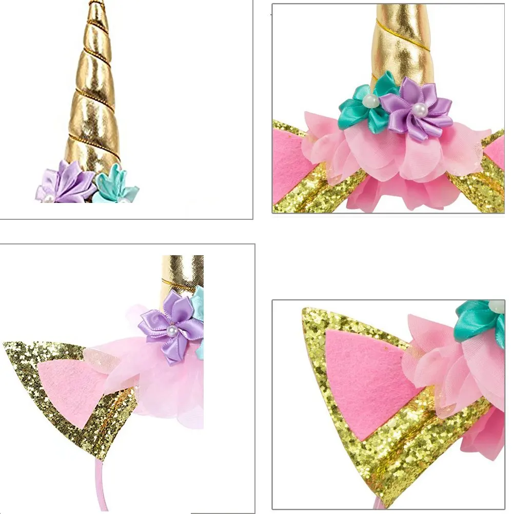 Diadema de unicornio de 3 a 10 a&ntilde;os, accesorios para fotos de orejas de cuerno dorado, accesorios para fiesta de cumplea&ntilde;os, sombreros de fantas&iacute;a, accesorio, disfraz de princesa-1