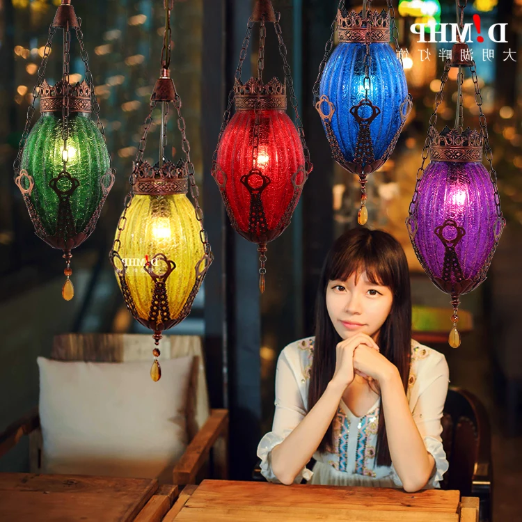Турецкая Подвесная лампа в средиземноморском стиле ручной работы стеклянная