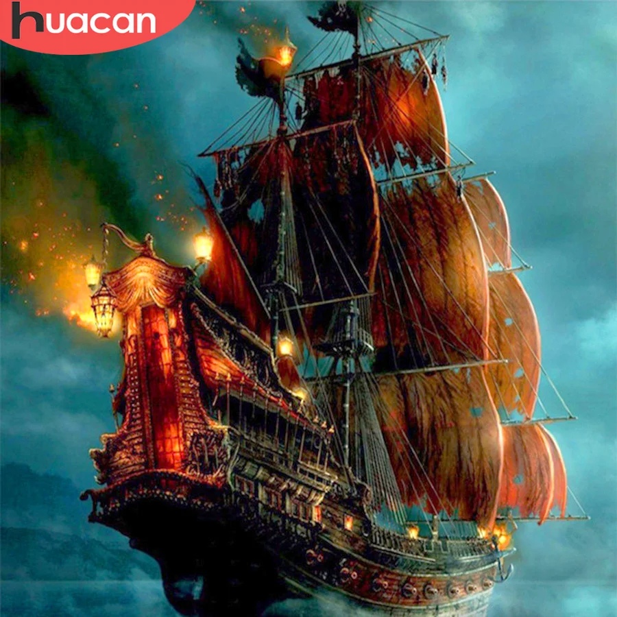 

HUACAN Diamond Painting Sailboat Mosaic Rhinestone Cross Stitch Scenery Full Square Round DIY Diamond Embroidery Night Wall Art