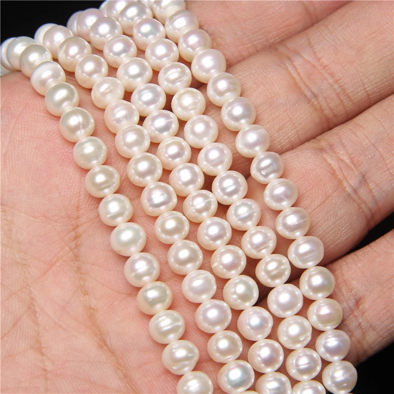 

100% Real Natural Freshwater Pearl Beads For Jewelry Making Round White Pearls Beads 6-7mm DIY Bracelet Necklace 14" Strand
