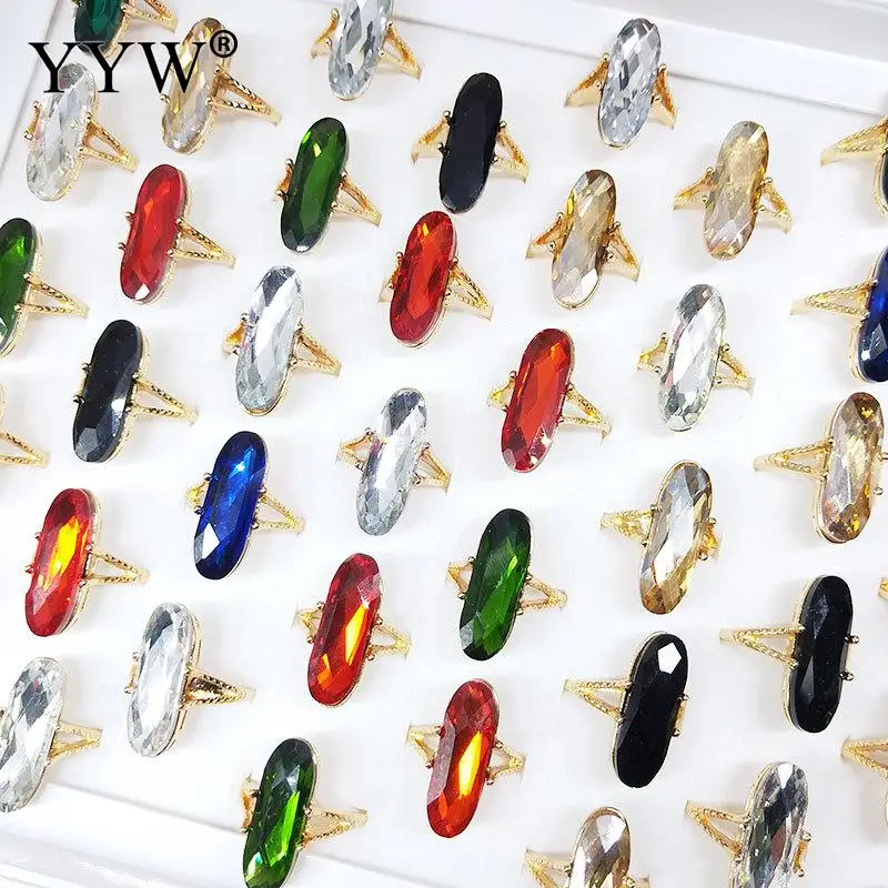 

50PCs/Box Design anillos Vintage Square Rings Set for Women Jewelry Zinc Alloy Finger Ring with Glass Sold By Box 4x18mm-11x24mm