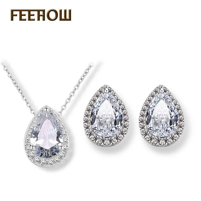 FEEHOW нигерийские капли воды кубического циркония свадебные ювелирные наборы