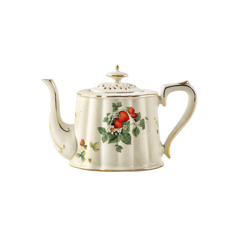 Flower Kettle Cafe Party Drinkware 800ml White Gold Teapot Bone China Coffee Cup Saucer Set 220ml Ceramic Mug Porcelain Tea Cup