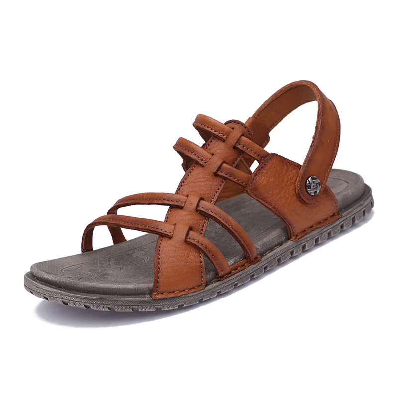 Мужские кожаные сандалии новая пляжная повседневная обувь уличные летние