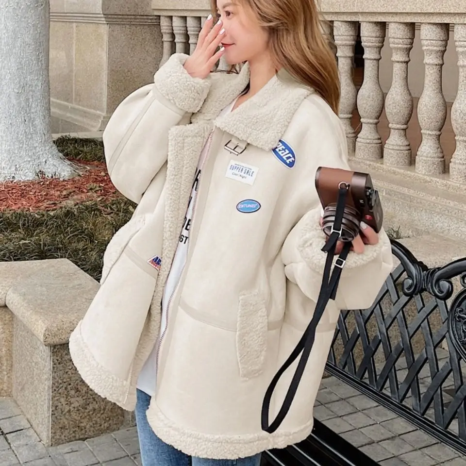 

Lamb Fur Coat Deerskin Brown Jacket Women 2021 New Winter Fur Integrated Motorcycle Suit Women's Loose Street Retro Jacket