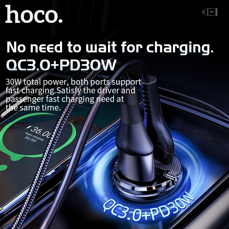 Автомобильное зарядное устройство HOCO USB PD 30 Вт быстрая зарядка QC4.0 3 0 Supercharge FCP для