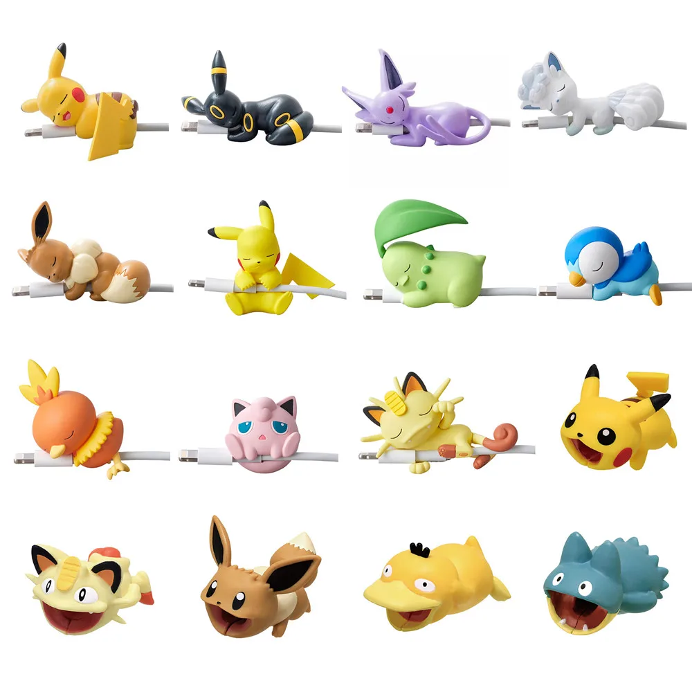 Pokemon Figures Toys Accessories USB Protective Case Cable Bite Pikachu Cup Pet Eevee White Ice Figure Toy Gift