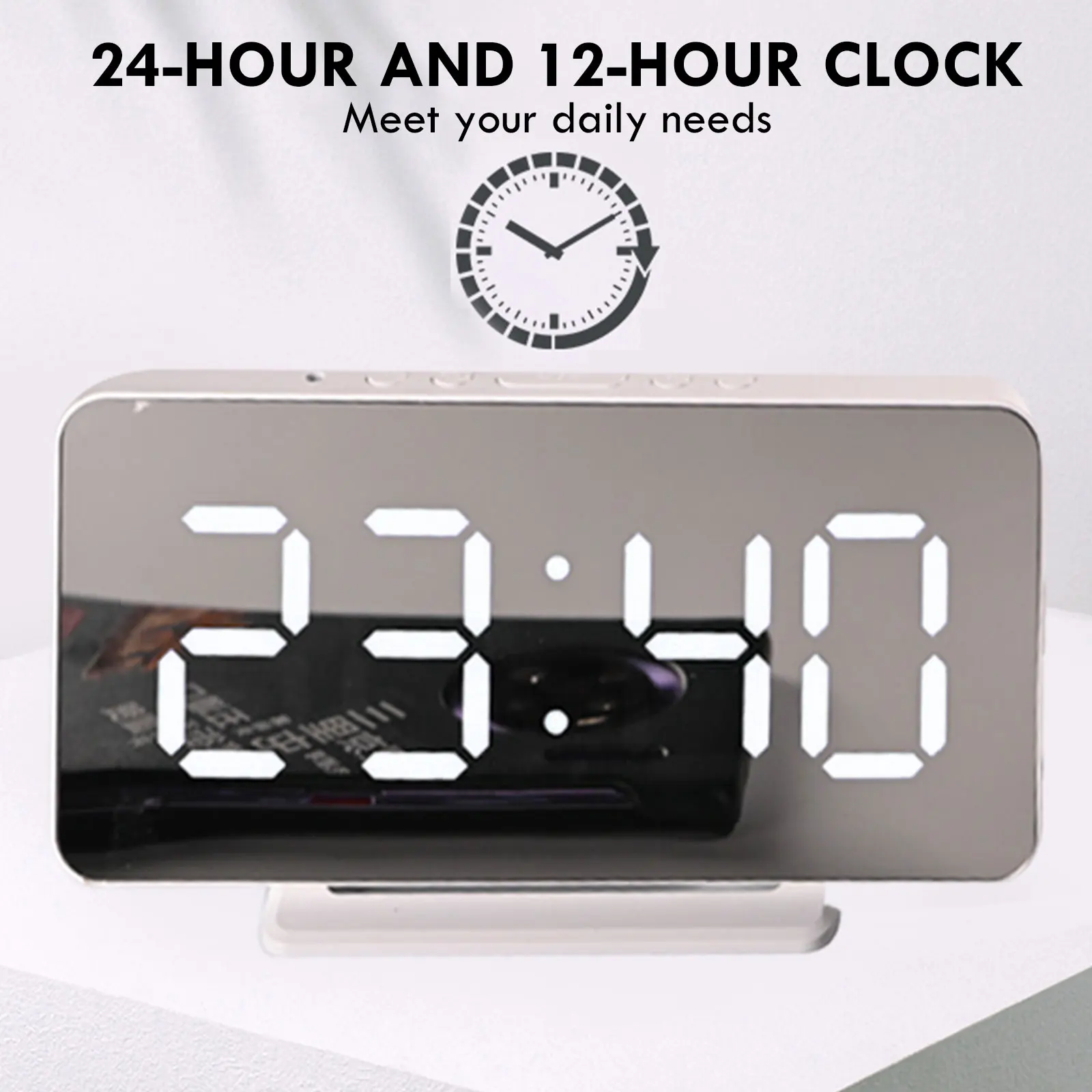 

Household Large Screen LED Mirror Clock With USB Charging Port Photosensitive Digital Clocks Bedroom Bedside Table Alarm Clock