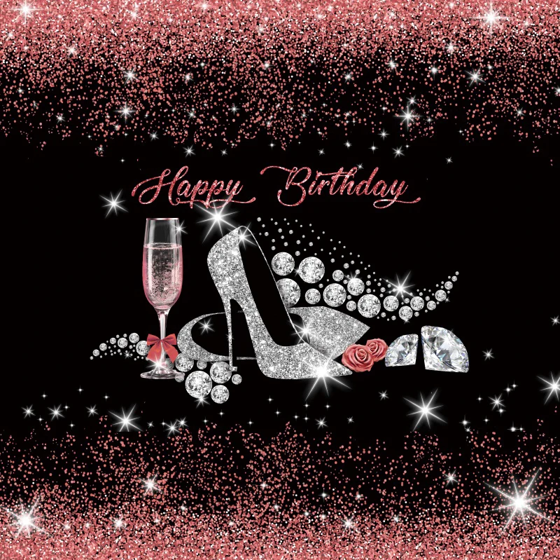 

Laeacco Princess Pink Glitters Sequins Birthday Background Wine High Heels Poster Portrait Customized Photographic Backdrops