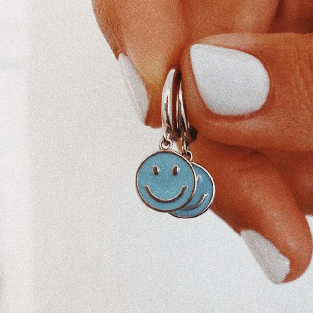 

Cute Round Smiley Face Earrings for Women Girls Colorful Enamel Smiley Hoop Earrings Circle Dangle Earring Charms Jewelry Gift