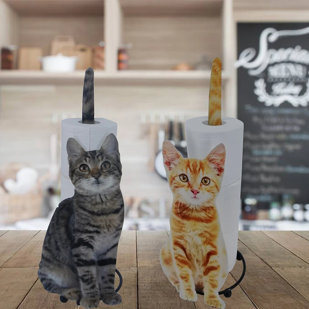 

Toilet Paper Towel Holder Cute Cat Kitten Wrought Iron Bathroom Kitchen Tissue Storage Shelf Roll Paper Storage Rack Desk Decor