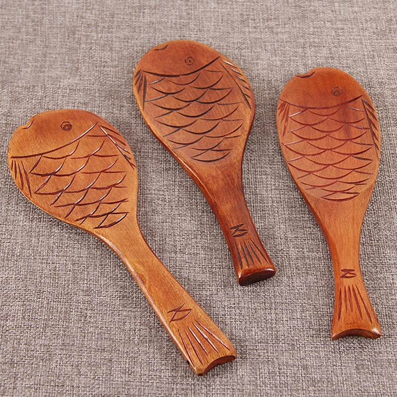 

Kitchen Wooden Rice Spoon Wood Paddle Spatula Cute Fish Scoop Cooking Tools