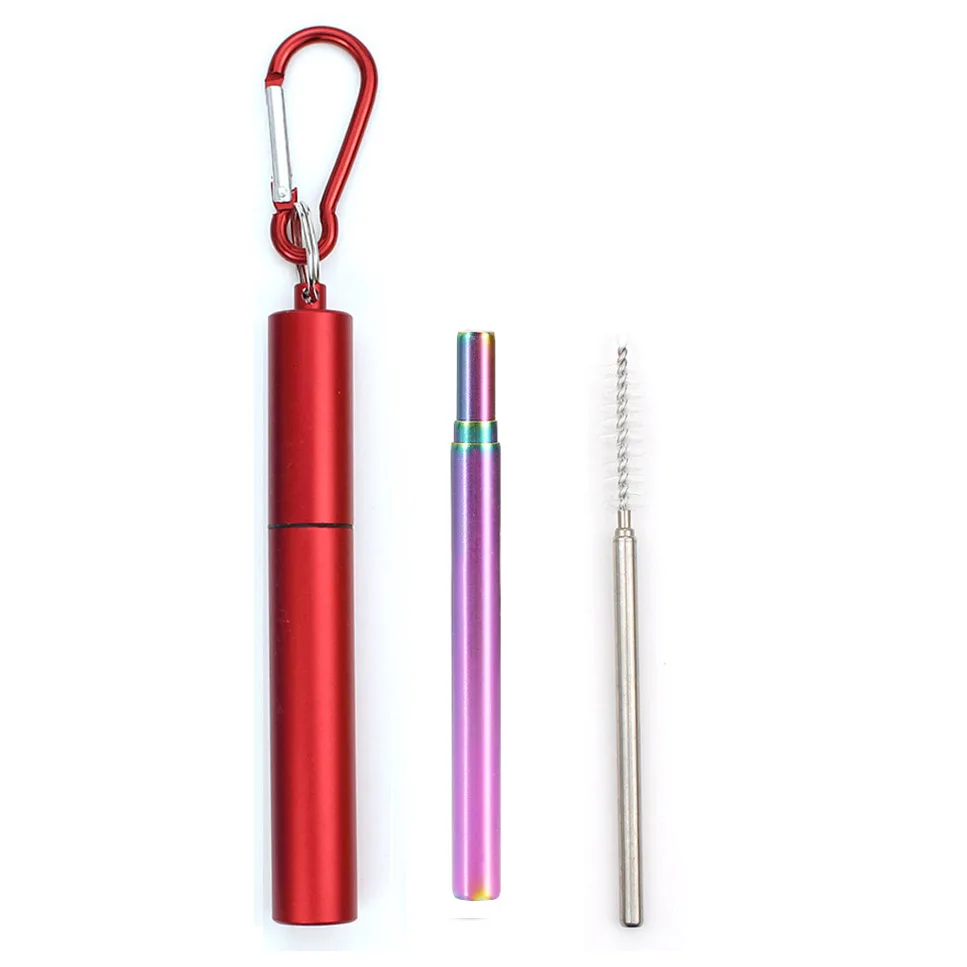 Rainbowping Telescopic Metal Drinking Straw Collapsible Reusable Straw Portable Stainless Steel Straw with Case and Brush for Travel Outdoor - Цвет: Rainbowping