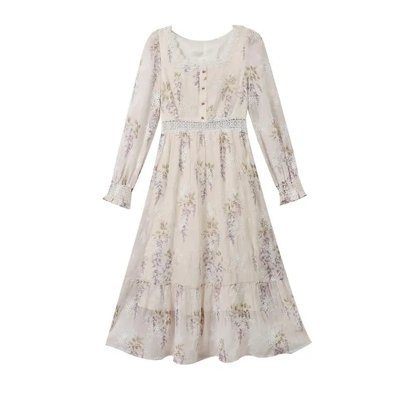 

Korean Evening Party Floral Dresses Female Sweet 2021 Summer One Piece Dresses Women Lantern Sleeve Midi Elegant Vintage Dress