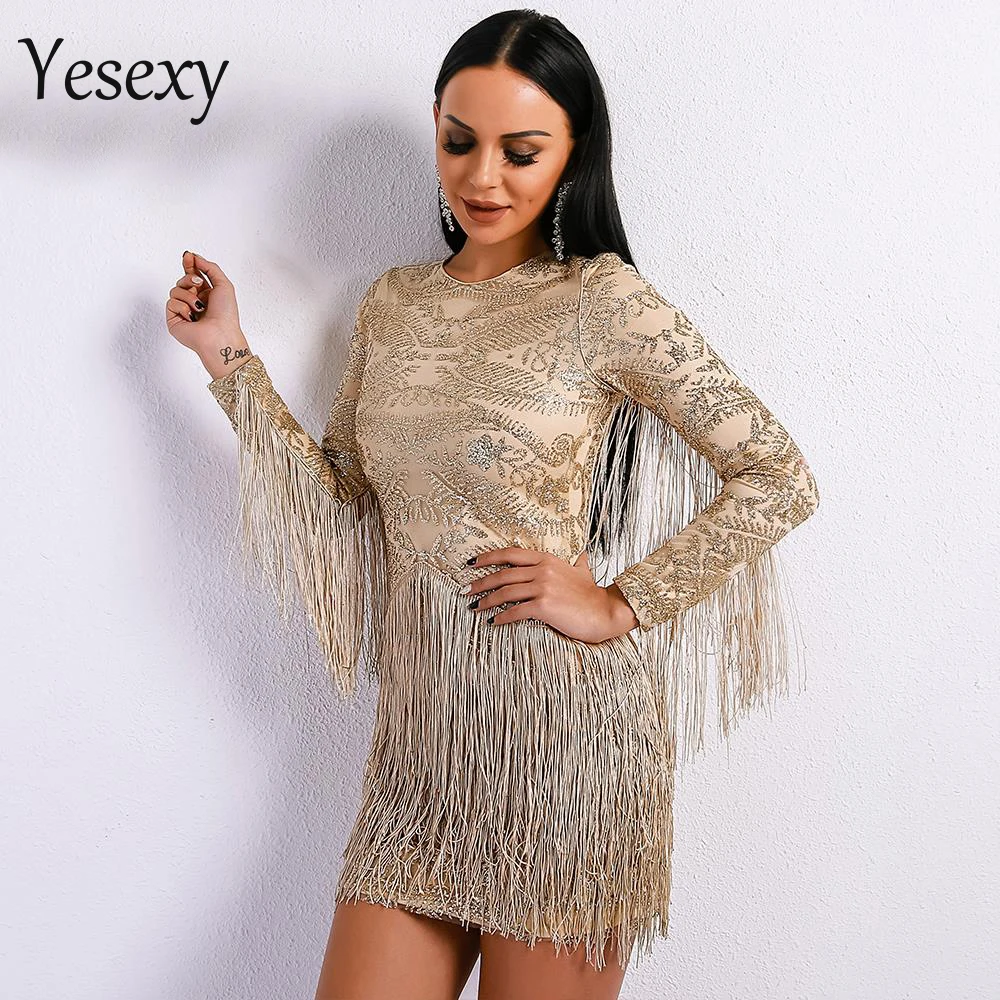 Yesexy 2019 Осенние сексуальные элегантные женские мини-платья с круглым вырезом и