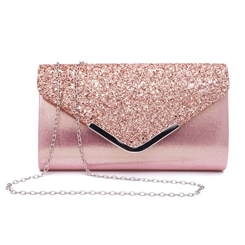 Женский клатч-конверт с золотой цепочкой сверкающие блестящие сумочки через