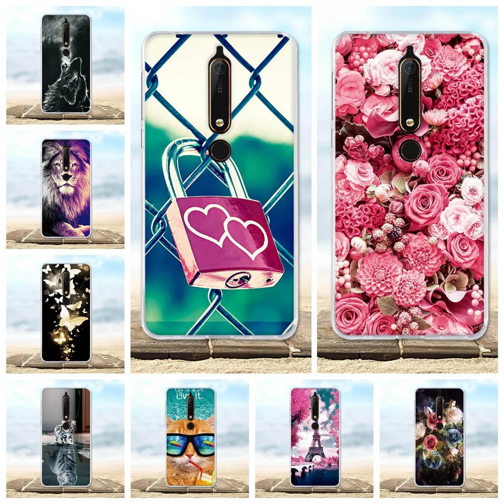 Чехол для Nokia 6 2018 окрашенный защитный силиконовый чехол 1 с милым 3d котом 1/Nokia