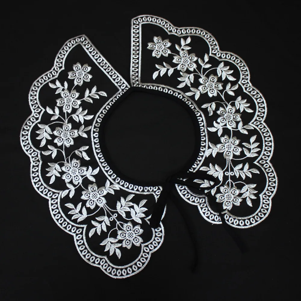 

Женская Черная Цветочная вышивка, искусственный воротник, шаль, платье, рубашка, наплечная рубашка, ложный воротник, съемные воротники, декоративные воротники