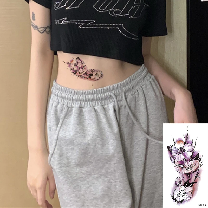 

Водостойкие временные тату-наклейки, фиолетовый цветок, искусственный тату, Геометрические Животные, флэш-тату, для рук, спины, ног для дево...