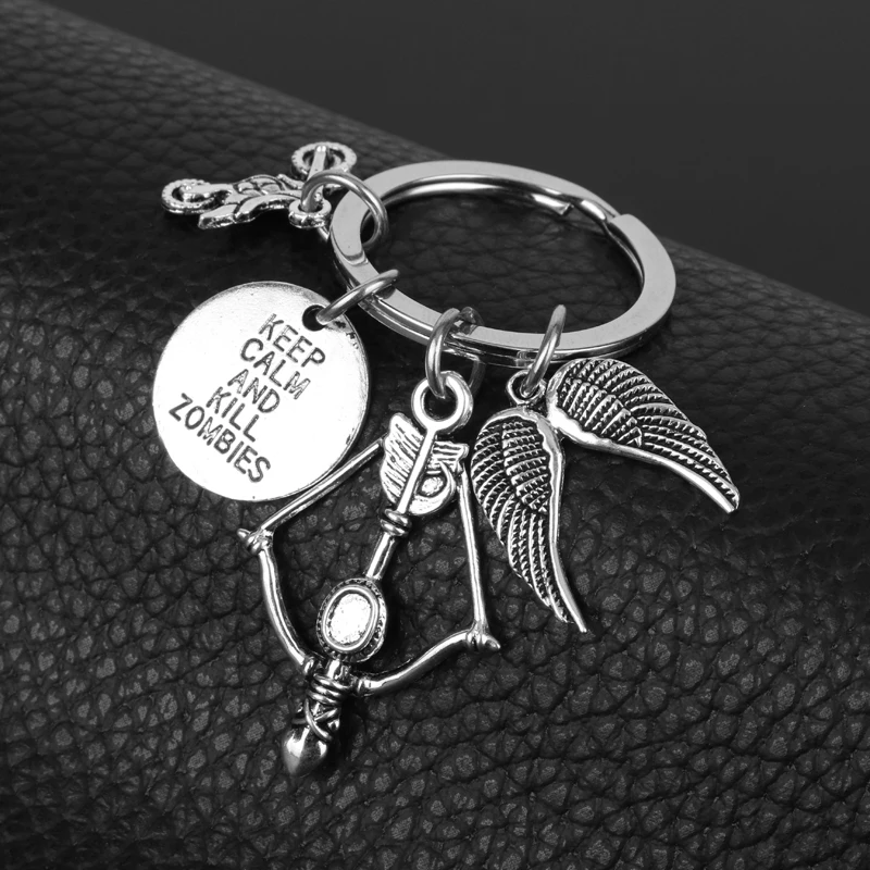 

New Fashion Jewelry KEEP CALM AND KILL ZOMBIES The Walking Dead Cudgel & Zombie Pendant Keychain Daryl Crossbow Key Chain