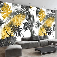 custom papel de parede black white golden leaves 3d wall murals wallpaper modern living room sofa decoration wall painting