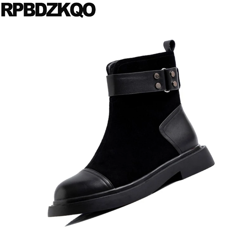 Черные замшевые ботильоны Дизайнерская обувь в стиле милитари Женская Роскошная
