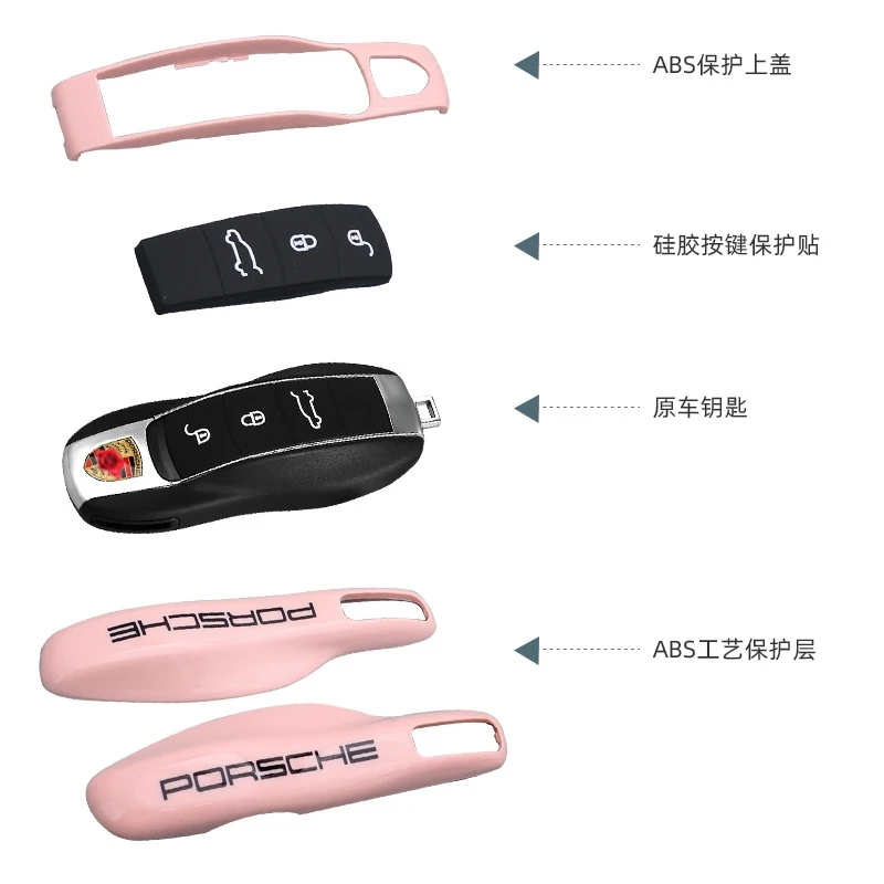 

For Porsche Panamera Cayenne Macan 911 Boxster Cayman 986 987 718 Accessories Carbon Fiber Genuine Leather Car Key Case Cover