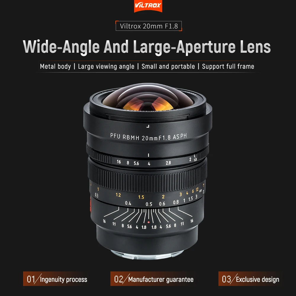 Объектив для камеры VILTROX 20 мм F1.8 ASPH с ручной фокусировкой и полной рамкой