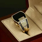 Мужское обручальное кольцо, черное кольцо с золотым и черным камнем из смолы, винтажное Ювелирное Украшение большого размера 11