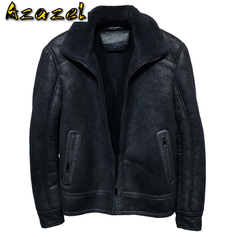 

2020 Vintage Mens Lamb Fur Jacket and Coat Black Winter Wool Coat Khaki Leather Jacket Plus 5XL Man Shearling Coats Real Picture