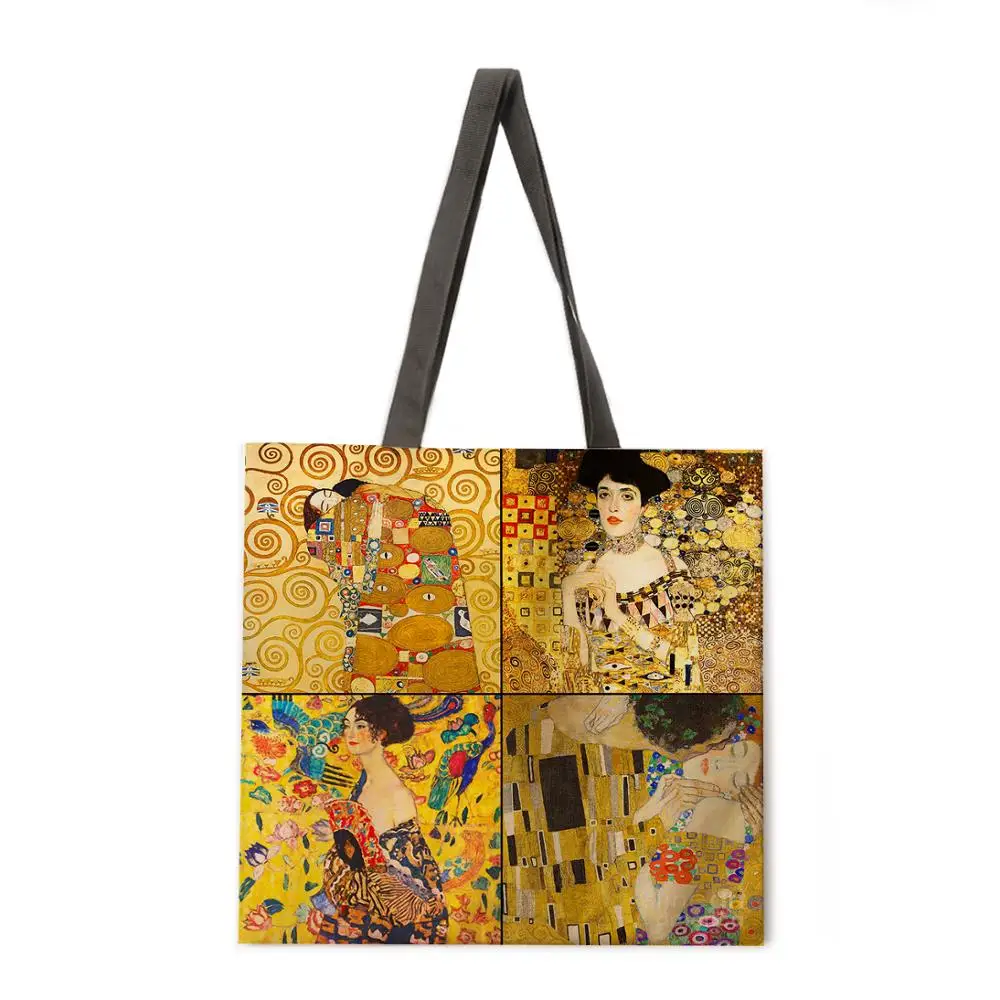 

Golden oil painting leisure tote bag linen bag reusable shopping bag outdoor beach bag leisure tote bag