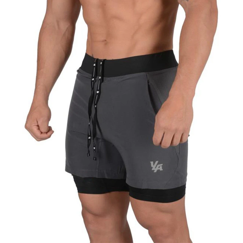

Summer breathable shorts men's gym fitness bodybuilding training quick-drying shorts men's jogging running sports 2-in-1 shorts