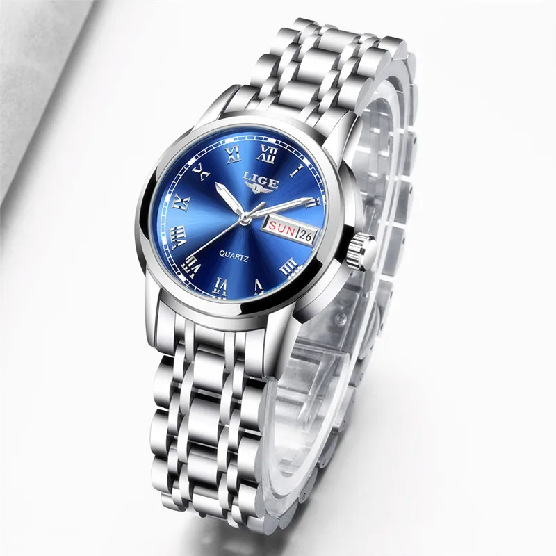 Часы наручные LIGE женские кварцевые модные роскошные брендовые с отображением