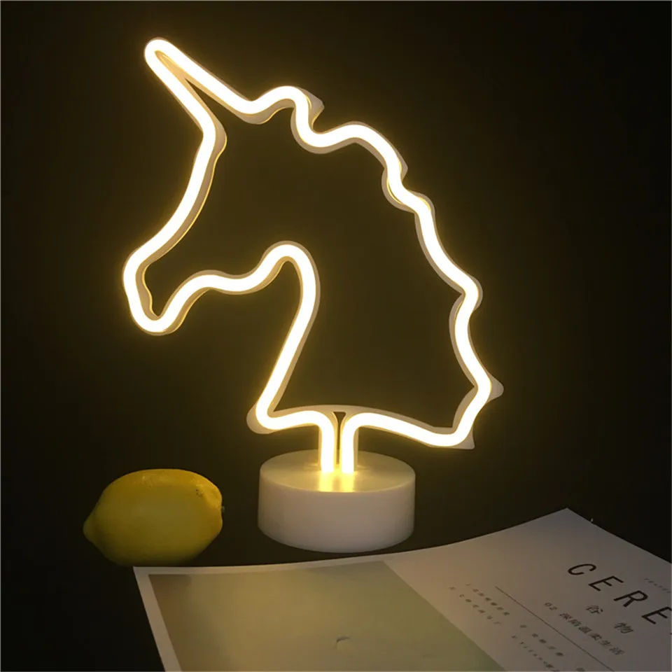 Светодиодная светлая неоновая вывеска в форме единорога трубка освещение для